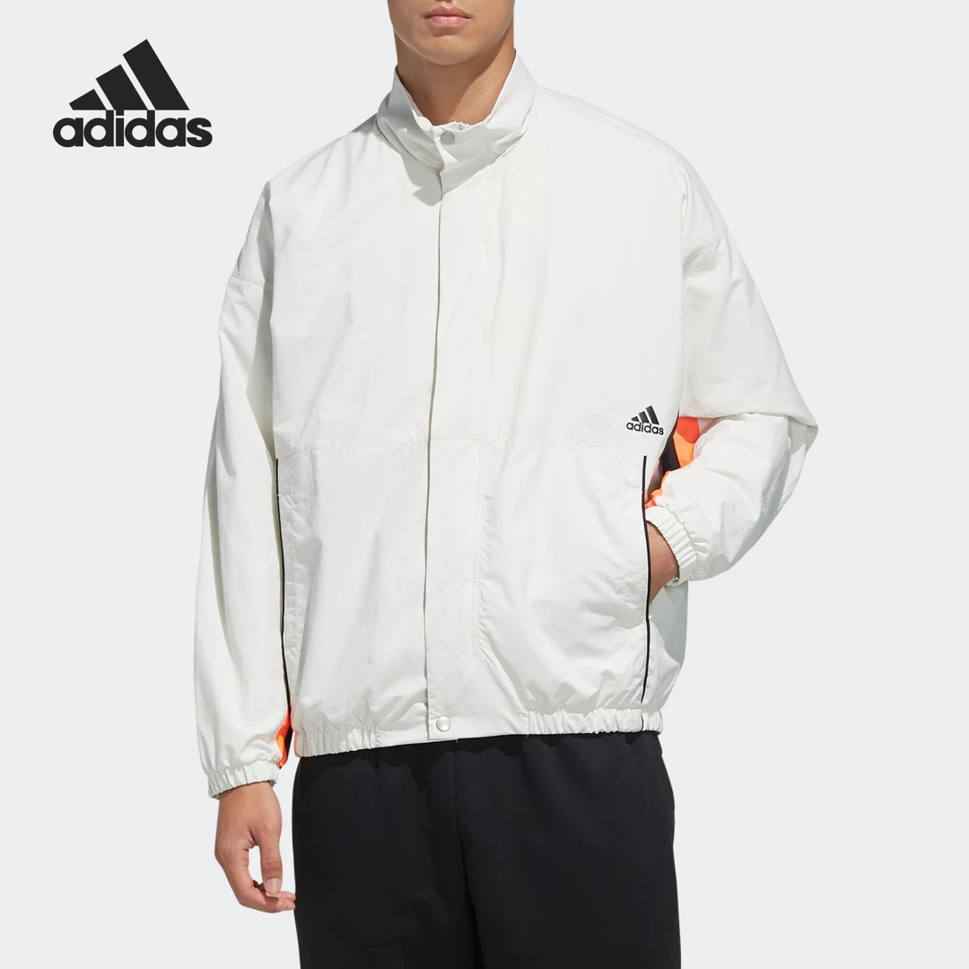 阿迪达斯 Adidas 男子背面字母logo印花运动立领夹克外套 HN8480