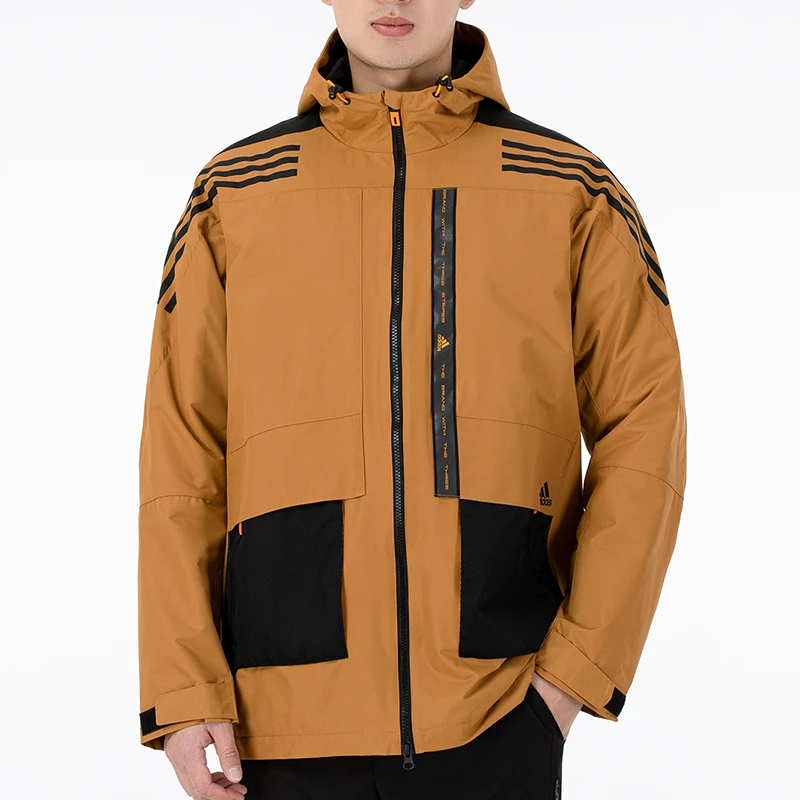 Adidas/阿迪达斯梭织外套男冬季户外加薄绒保暖连帽夹克潮HE7403
