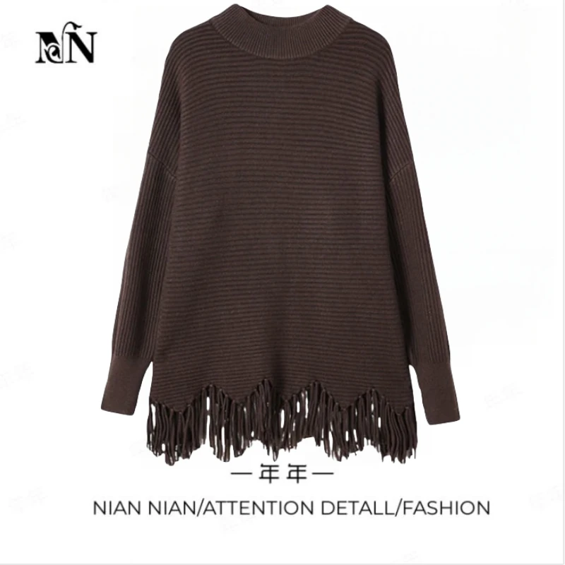 〖都市浅行〗年年2024秋冬季新款高品质不规则苏宽松大码中长毛衣