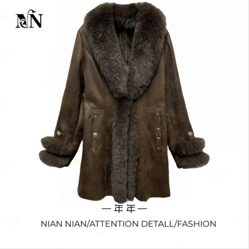 〖加州梦境〗年年2024秋冬季新款气质修身显瘦中长款保暖毛翻领外套