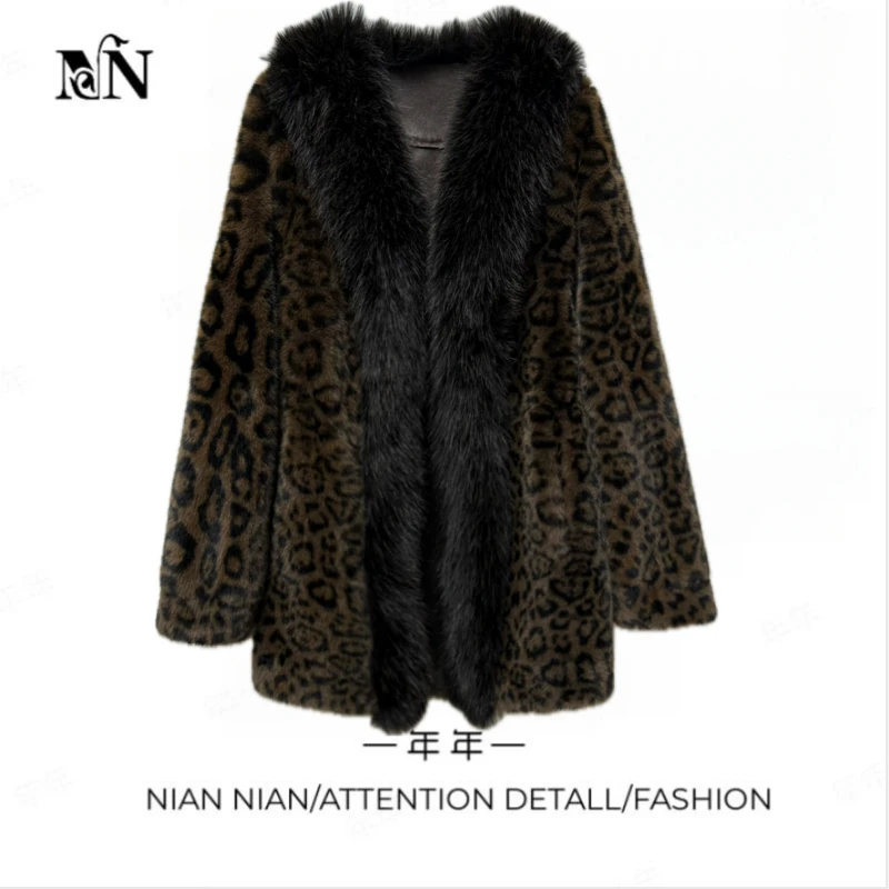 〖南港的冬〗年年2024冬季新款洋气气质短款豹纹外套大毛领大衣女