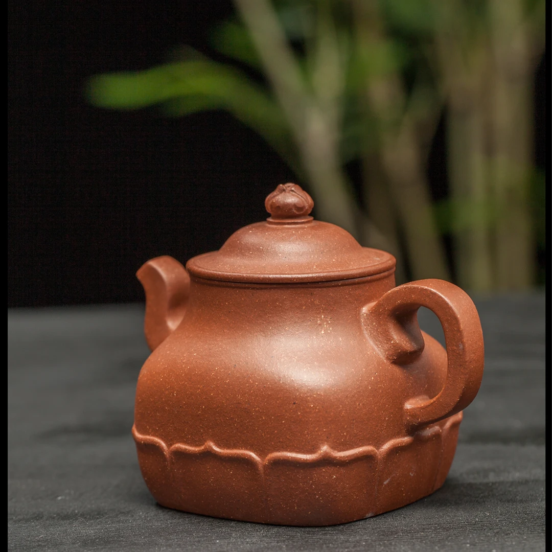 宜兴紫砂壶半手精工清水泥200cc浑方莲座壶