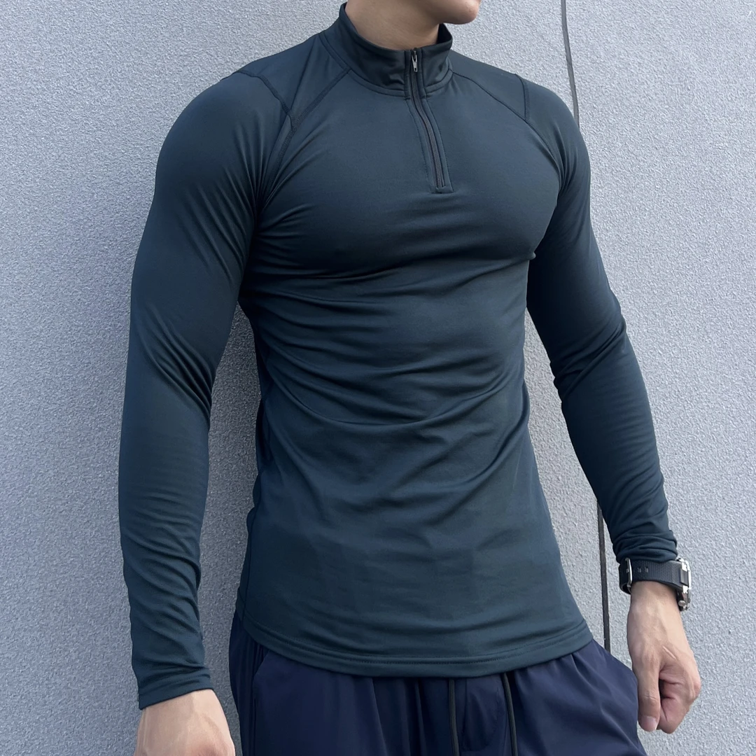 秋冬公路车加绒健身高弹紧身运动长袖保暖立领卫衣速干紧身衣衬衫