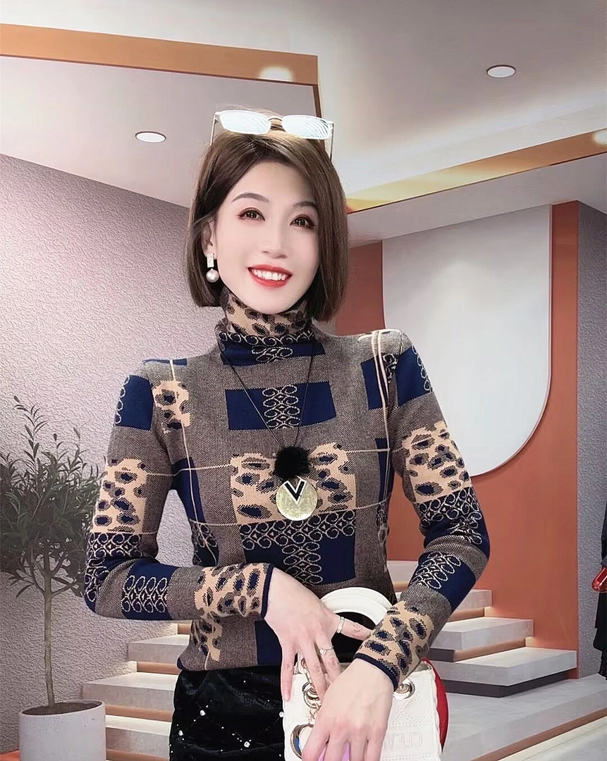 堆堆领毛衣女显瘦时尚大码打底针织上衣秋冬季弹力长袖加厚毛衣潮