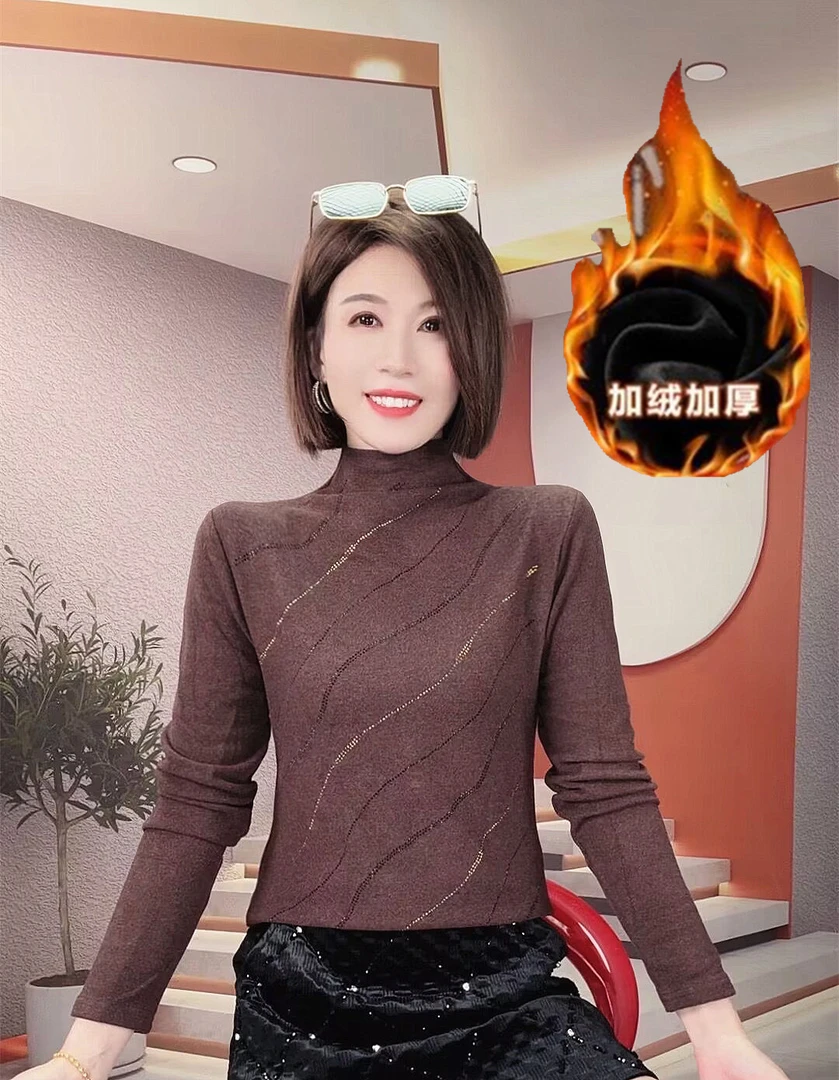 德绒打底衫女保暖时尚洋气2025新款春秋冬中年妈妈女士内搭上衣
