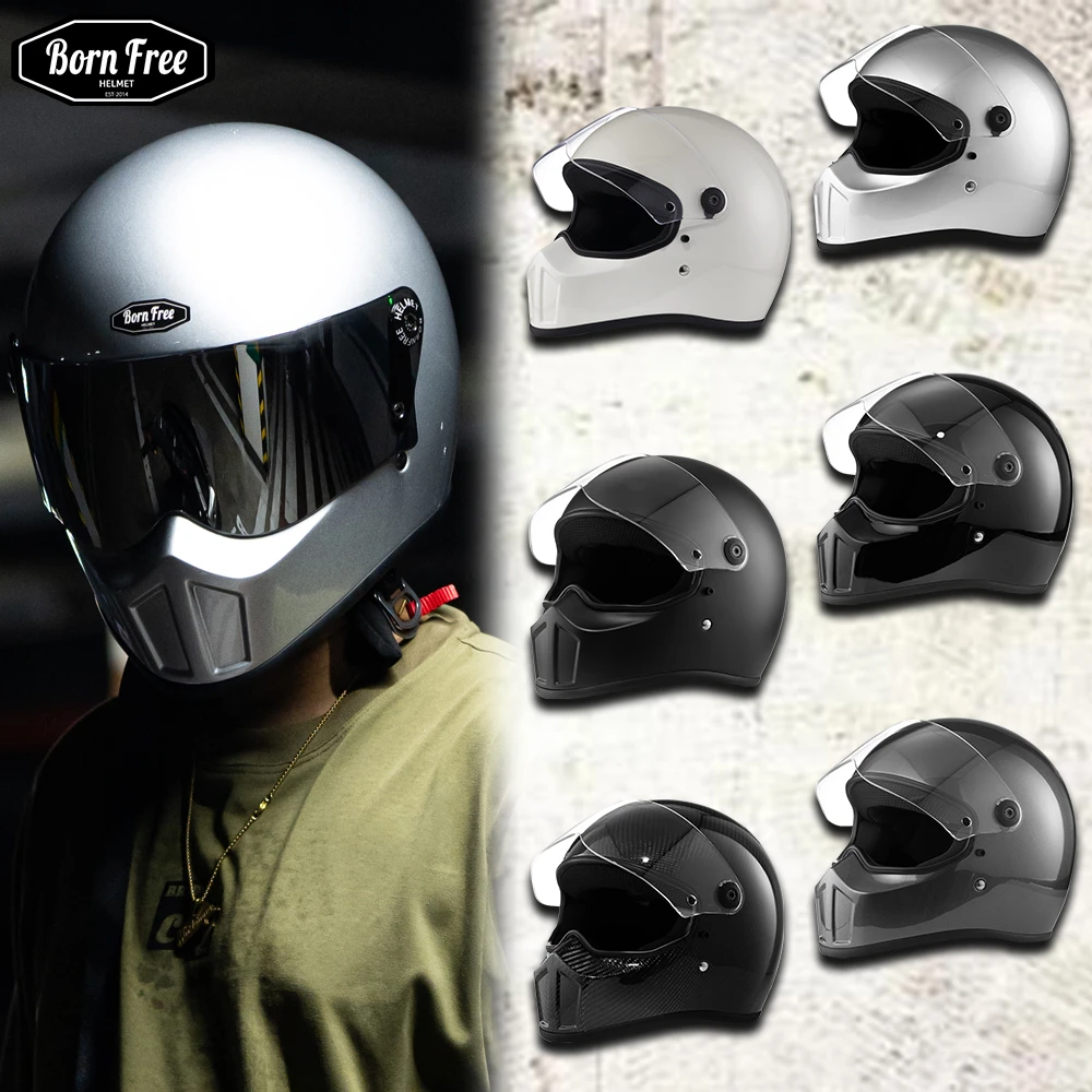 BornFree新款Bandit碳纤维复古小盔体全盔哈雷凯旋印第安骑士头盔