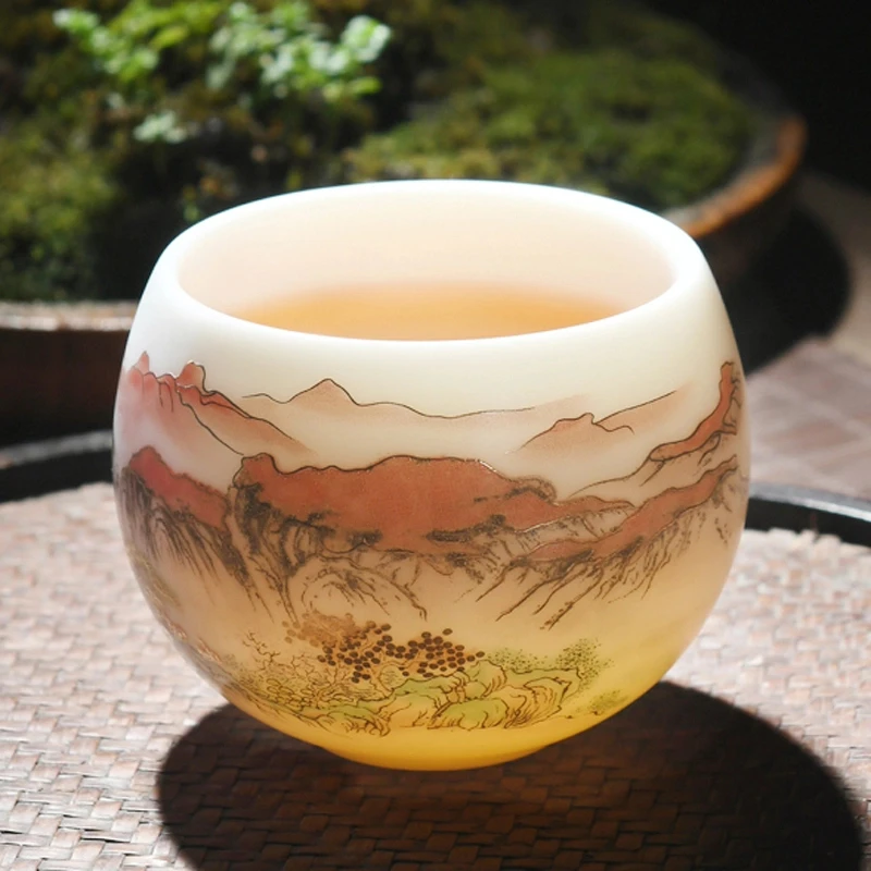 素烧羊脂玉瓷品茗杯家用大号单个茶杯高档陶瓷主人杯单杯功夫茶具