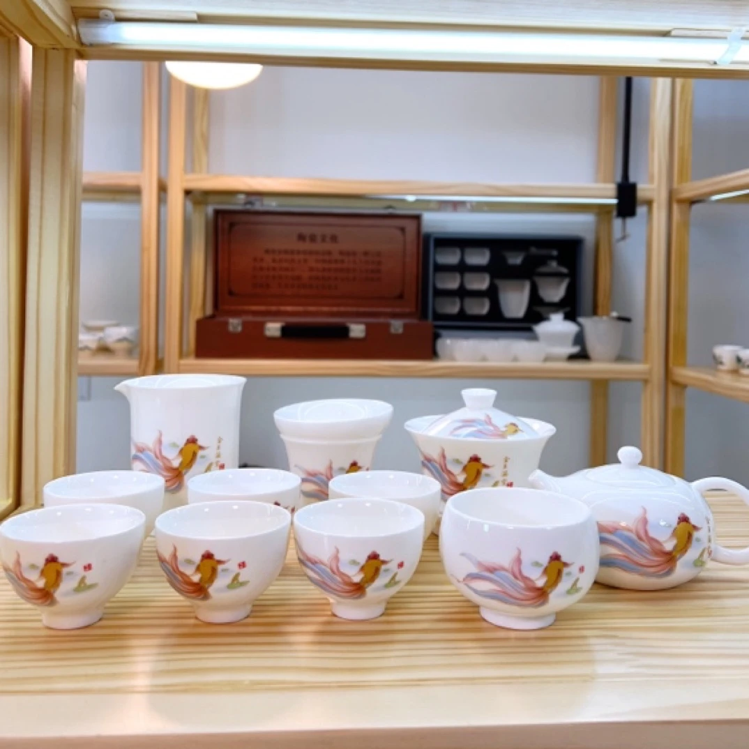 金玉满堂12件套中国白羊脂玉瓷茶具套组
