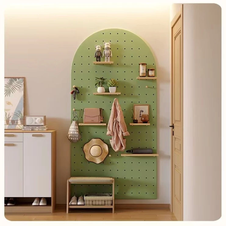 定制北欧入户玄关落地免打孔隔板木质客厅展示收纳挂墙置物架立式