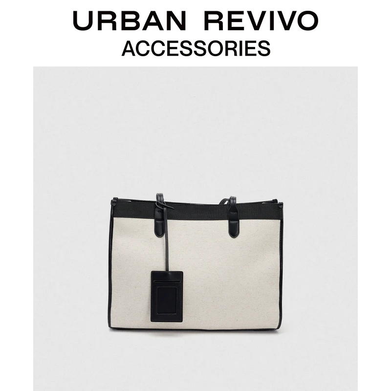 URBAN REVIVO秋季新款女士拼接帆布托特单肩包UAWB40360