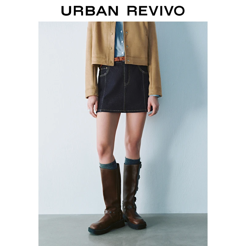 UR女装时髦撞色明线高腰直筒牛仔半裙UYY840096