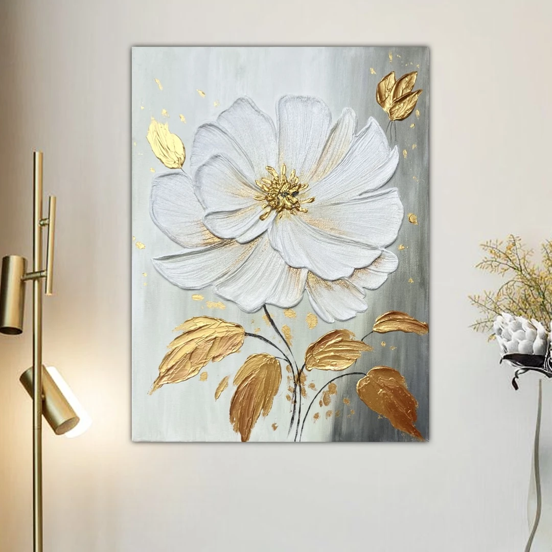 《生如夏花》手绘油画立体花朵肌理画轻奢奶油客厅玄关卧室装饰画