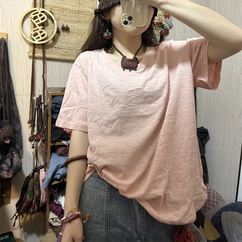 妞妞 新款圆领百搭糖果色宽松显瘦t恤