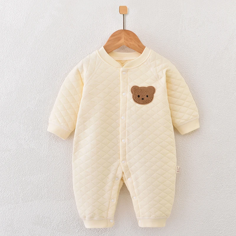 婴儿连体衣长袖秋冬季新生儿夹棉保暖哈衣爬服初生宝宝纯棉秋冬款