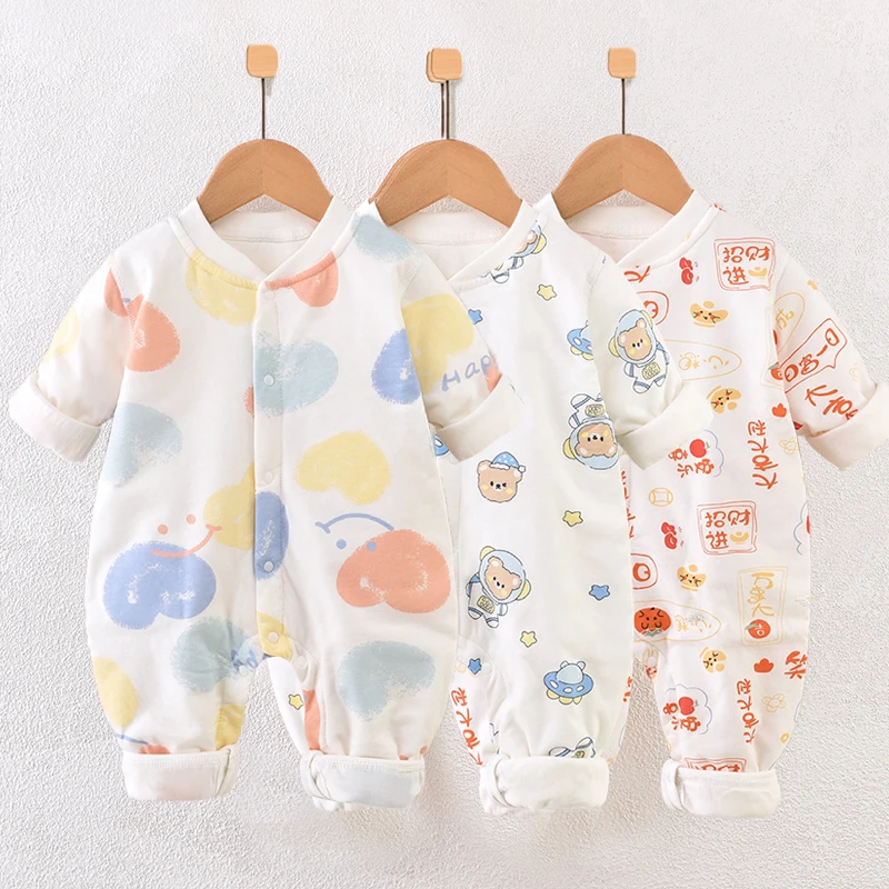 80g婴儿连体夹棉秋冬季哈衣新生幼儿爬服潮流宝宝衣服外穿秋冬装