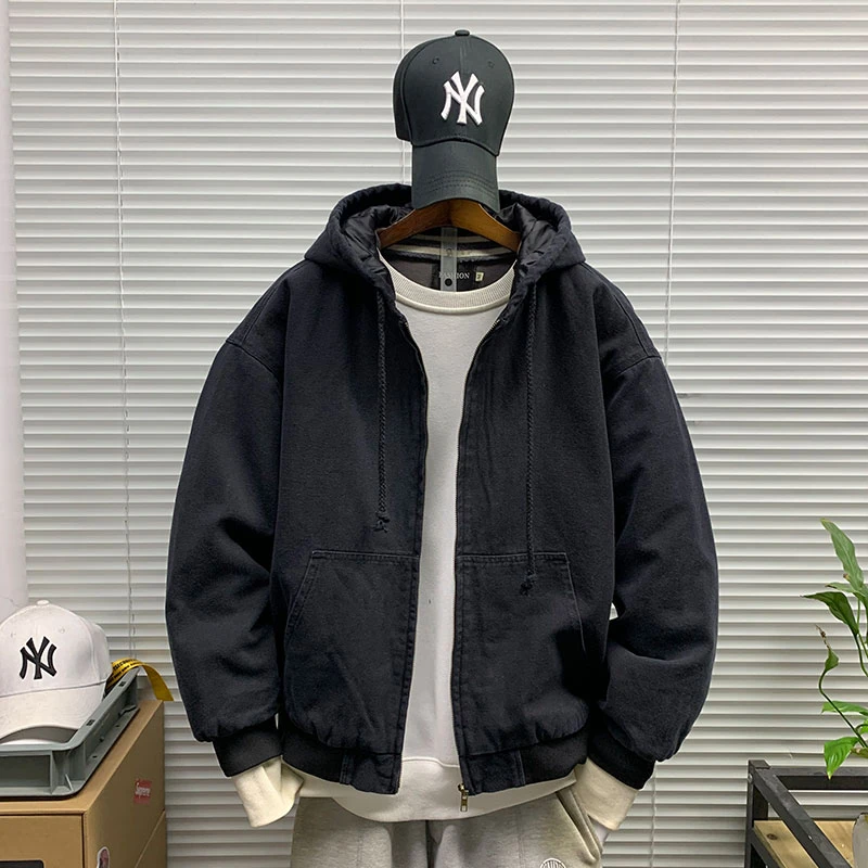 冬季新款连帽重工水洗内里菱形棉加厚保暖棉衣外套男潮牌棉袄棉服