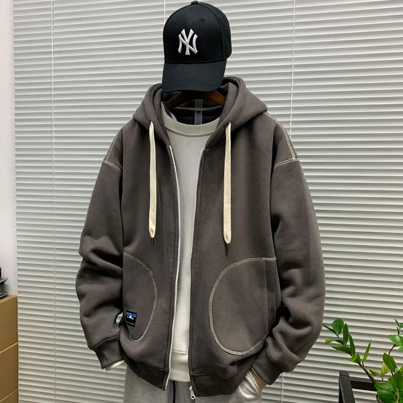 春秋薄绒连帽开衫卫衣男休闲外套潮ins运动简约帽衫百搭上衣帽衫