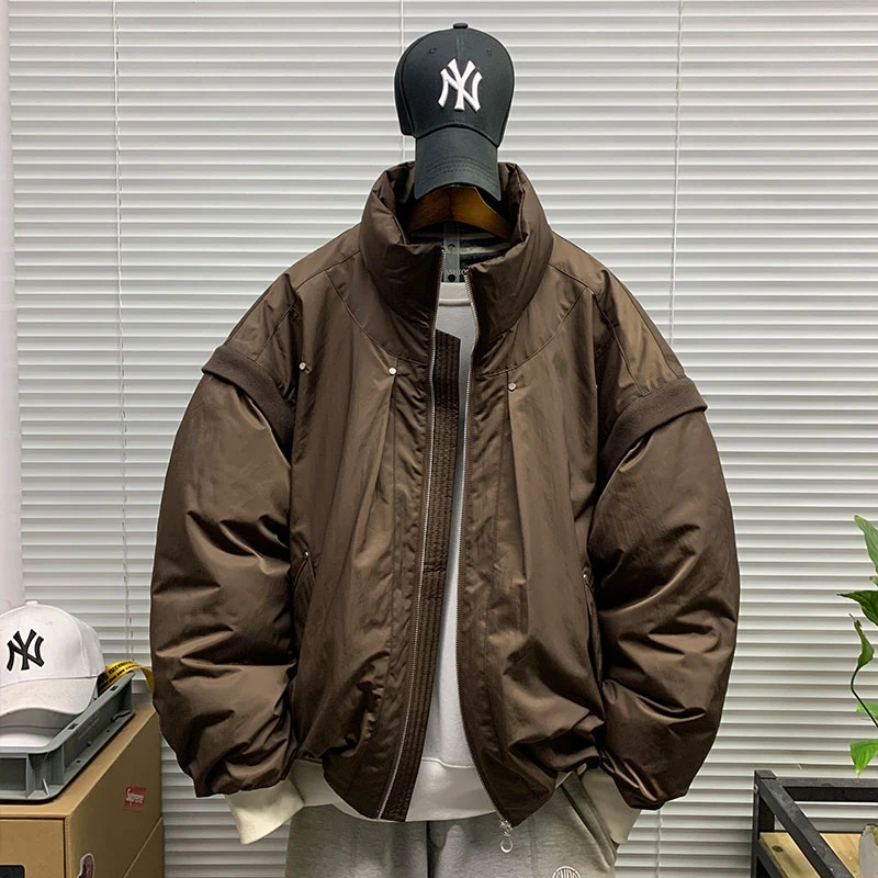 羽绒服外套男冬季短款潮牌休闲宽松设计感可拆卸袖保暖痞帅面包服