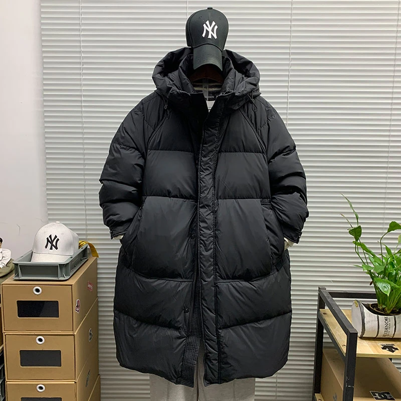 羽绒服外套男士中长款加厚保暖连帽休闲宽松潮牌百搭白鸭绒面包服