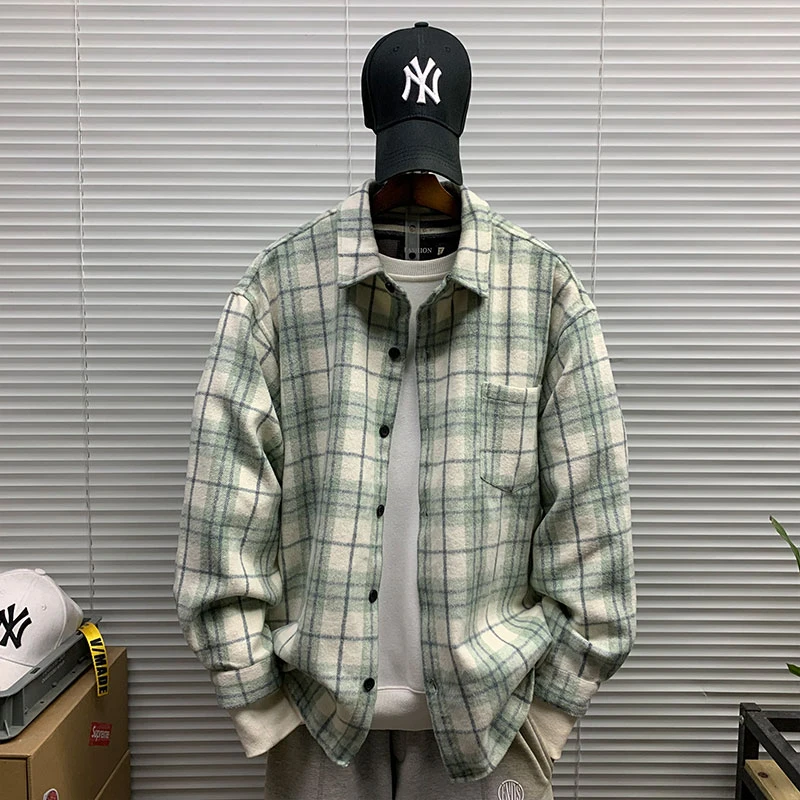 2025春秋新款格子长袖衬衫外套男士休闲宽松百搭简约潮牌痞帅衬衣