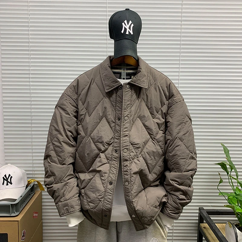 日系复古轻薄羽绒服外套男冬季新款休闲宽松潮牌加厚保暖纯色夹克