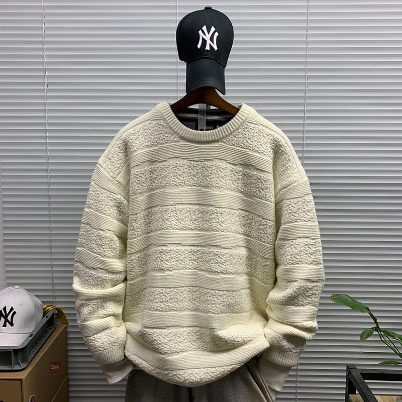 毛衣男士圆领套头简约纯色慵懒风秋冬新款休闲潮牌百搭针织衫线衣