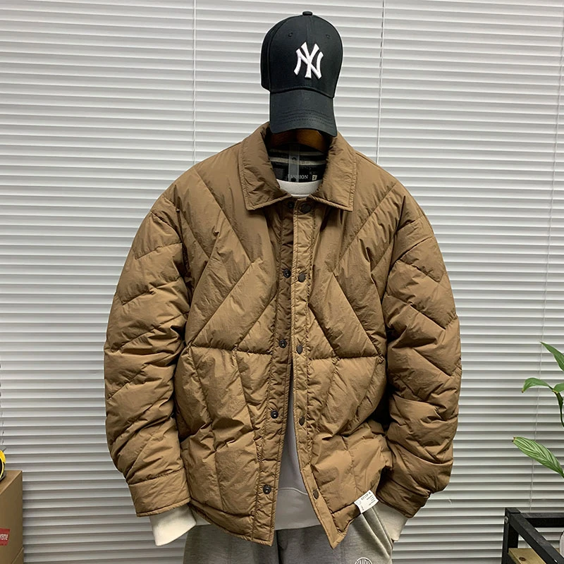 冬季新款翻领日系复古轻薄羽绒服外套男休闲宽松港风保暖潮牌夹克