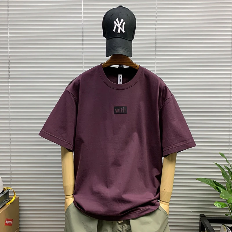 夏季新款重磅简约潮牌短袖t恤男士休闲宽松百搭潮流圆领半袖体恤