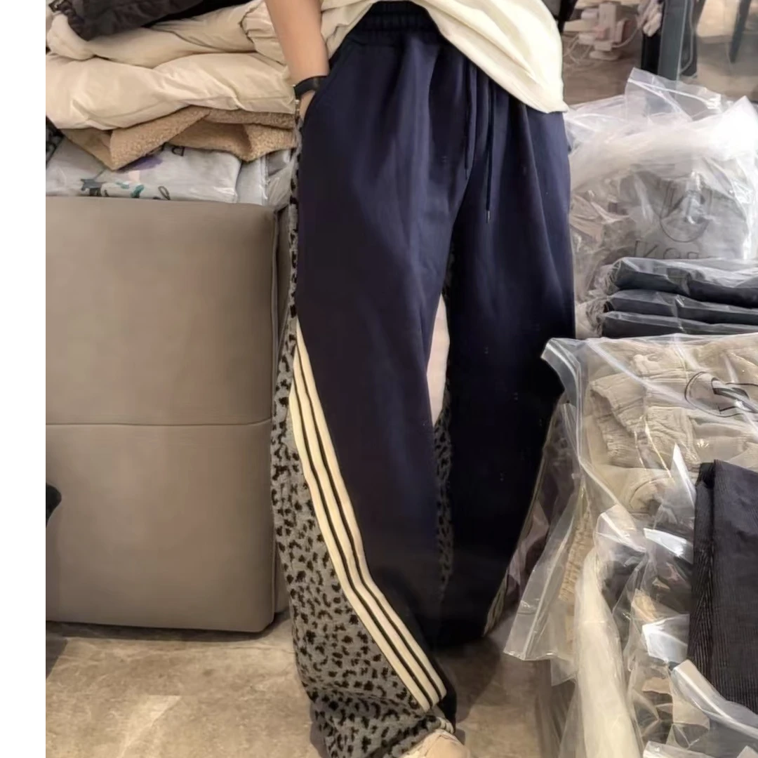 【NO退NO换】韩国东大门冬款拼接豹纹拖地卫裤