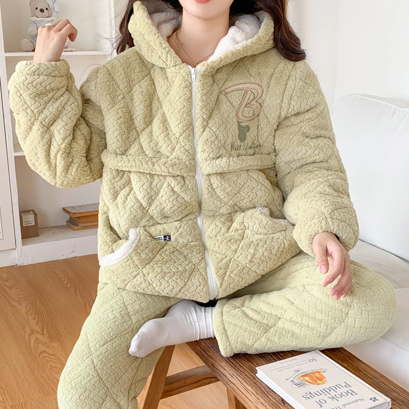 【三层夹棉】冬季月子服孕妇睡衣保暖喂奶家居服11月12长款帽子