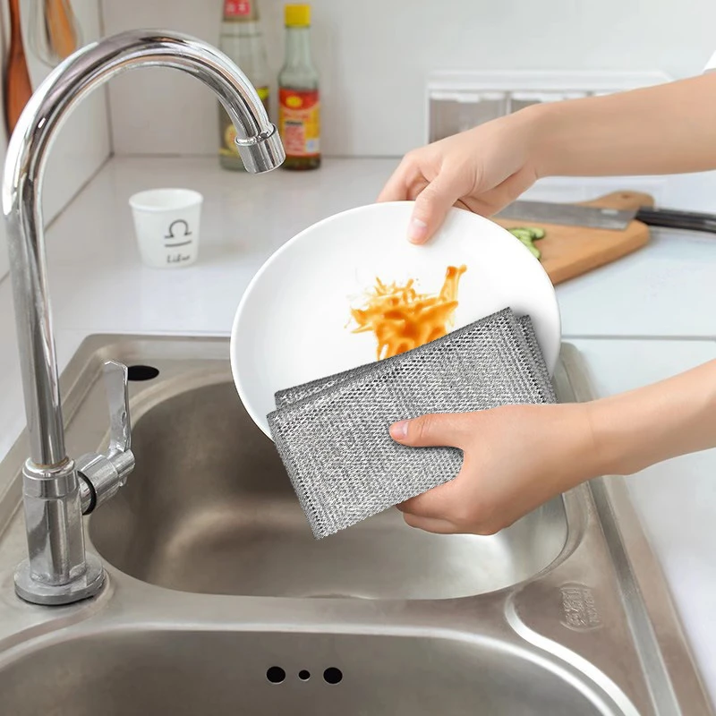 10条不沾油银丝抹布厨房灶台清洁洗锅清洗布洗碗布替代钢丝球巾