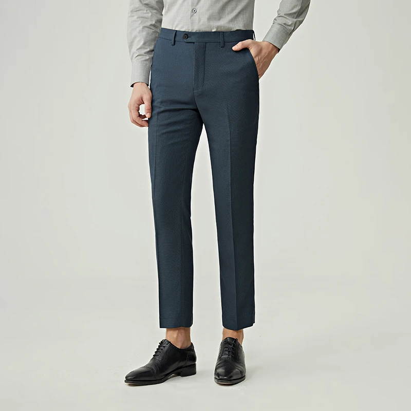 鸟眼纹免烫西裤男商务职业修身垂感休闲宽松直筒正装上班西裤