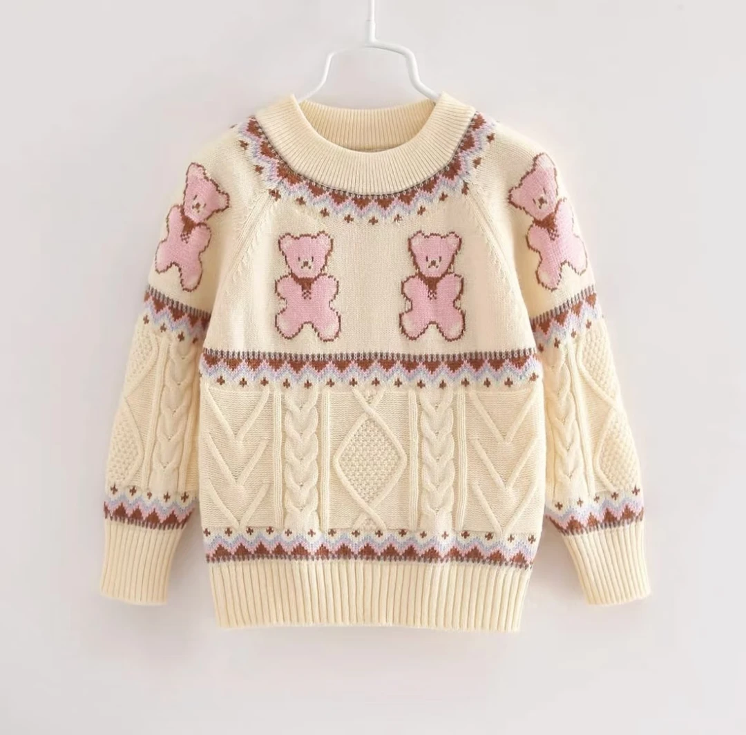 （两根线）鄂尔多斯市儿童针织衫圆领秋冬新款女童时尚针织衫套头