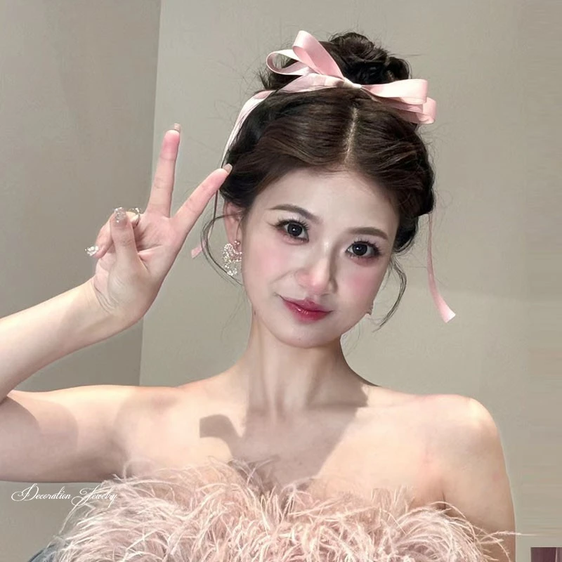 蝴蝶结飘带发夹女博主半扎发敬酒服头饰后脑勺新娘结婚婚纱发饰潮