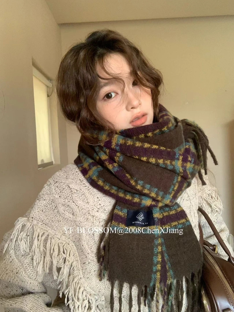 氛围感复古大格子围巾女秋冬百搭加厚保暖韩版休闲护颈围脖披肩