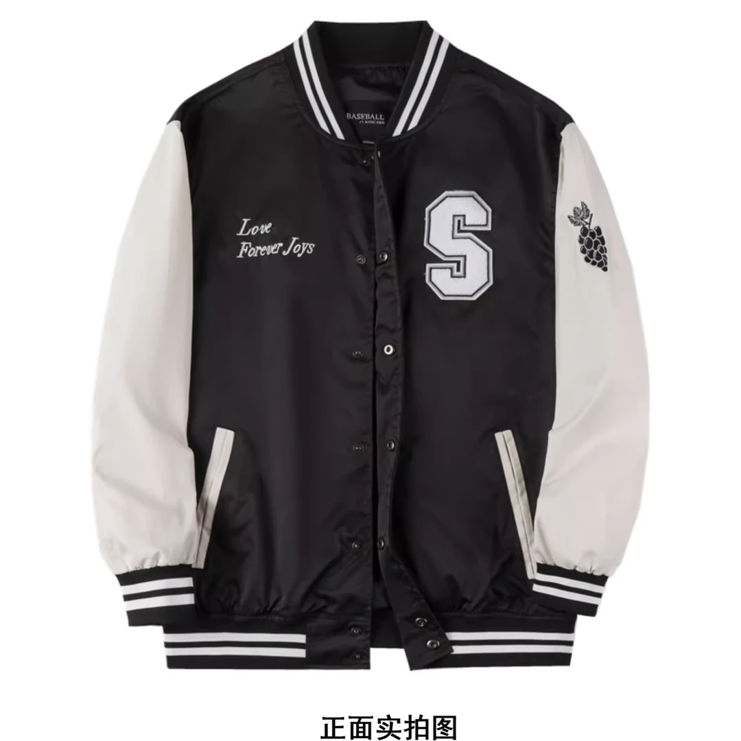 韩版情侣款棒球服薄款春秋运动潮流秋冬棒球领百搭黑白撞色飞行员