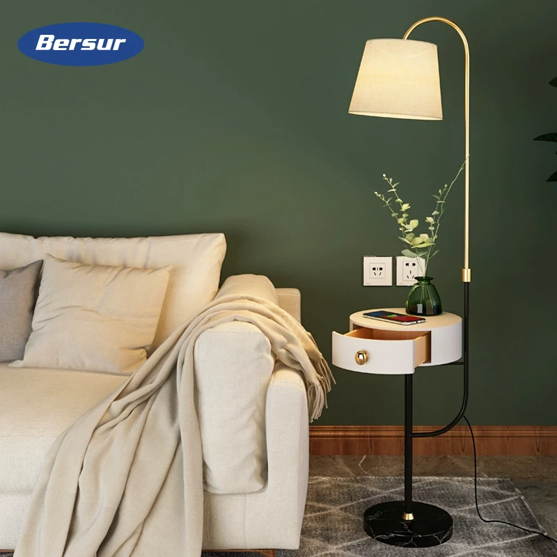 Bersur北欧落地灯客厅卧室床头无线充电轻奢沙发茶几置物立式台灯