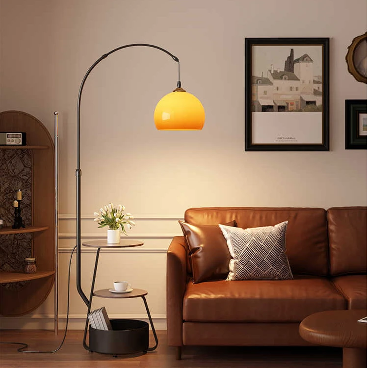 客厅钓鱼落地灯沙发旁边几轻奢复古设计感卧室床头柜置物落地台灯