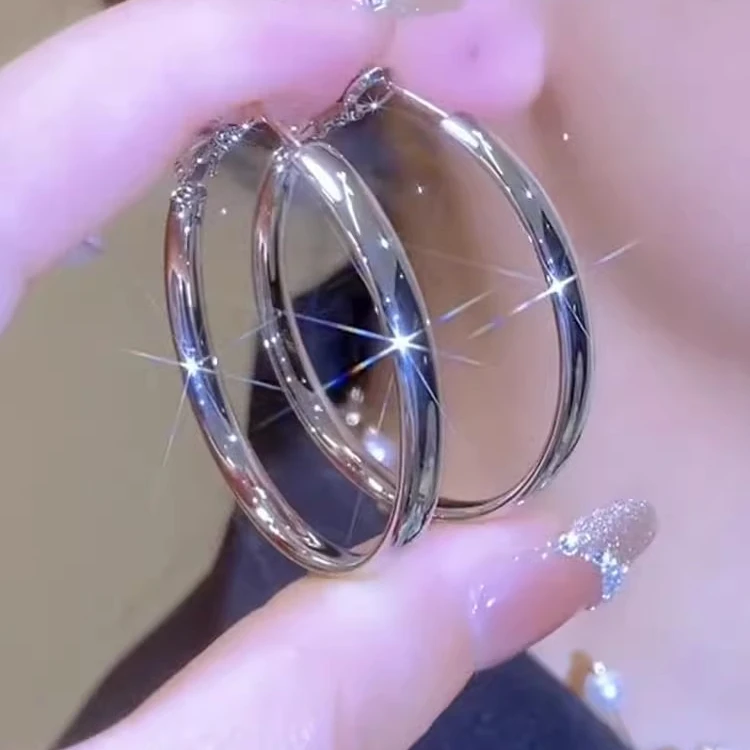 925银耳饰  s925银针简约素圈耳圈女高级感圆圈耳饰气质夸张耳环