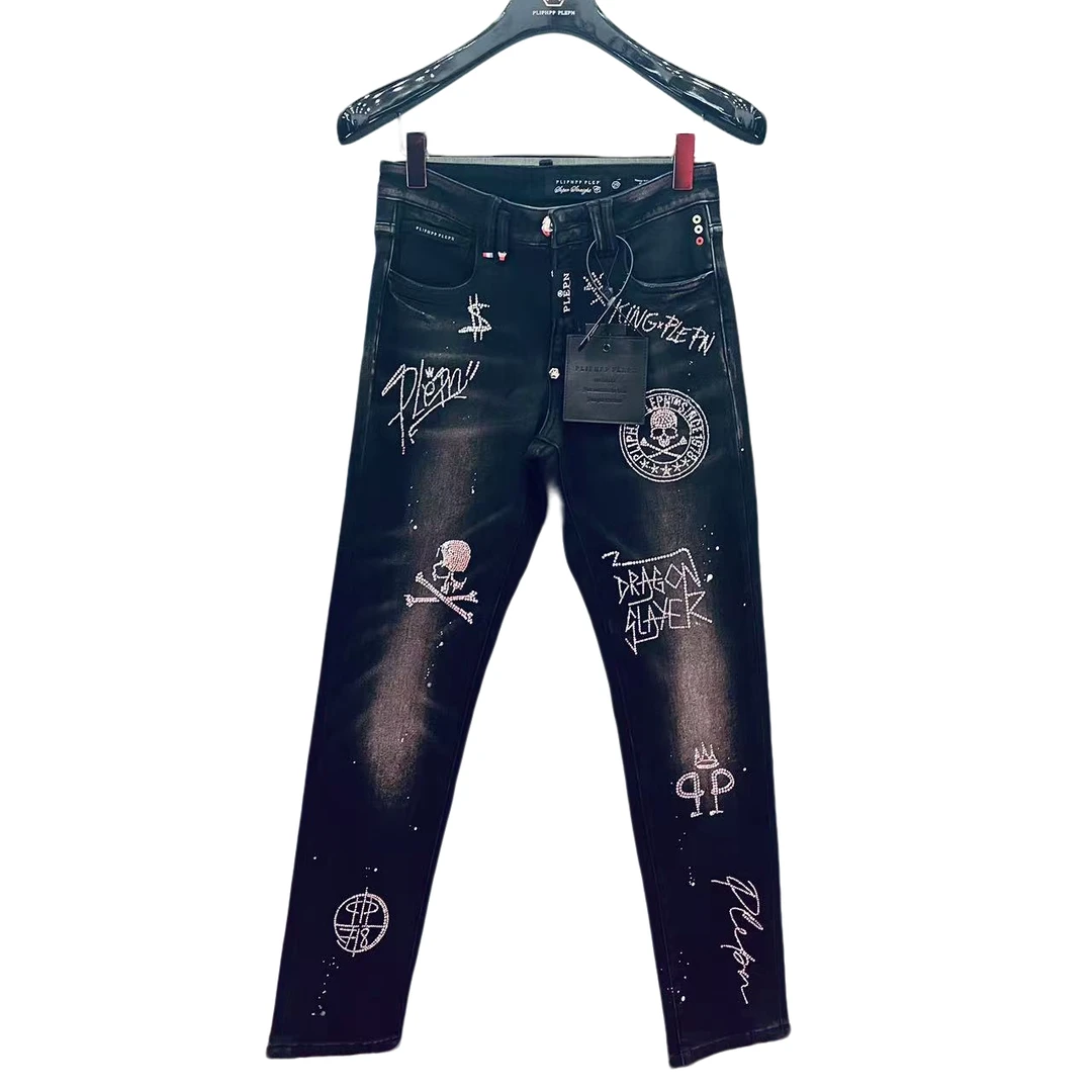 【PP定制】2024秋冬新款PP点钻涂鸦系列潮流男士高端弹力牛仔裤6312