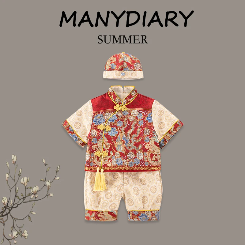 一周岁男宝宝礼服高端夏季薄款中式满月百天衣服生日宴冠衣抓周服