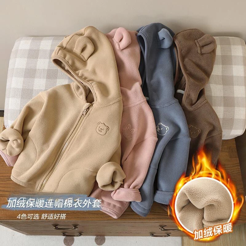 婴儿奥粒绒连帽外套冬装秋冬男童棉服女童宝宝儿童保暖上衣棉内胆