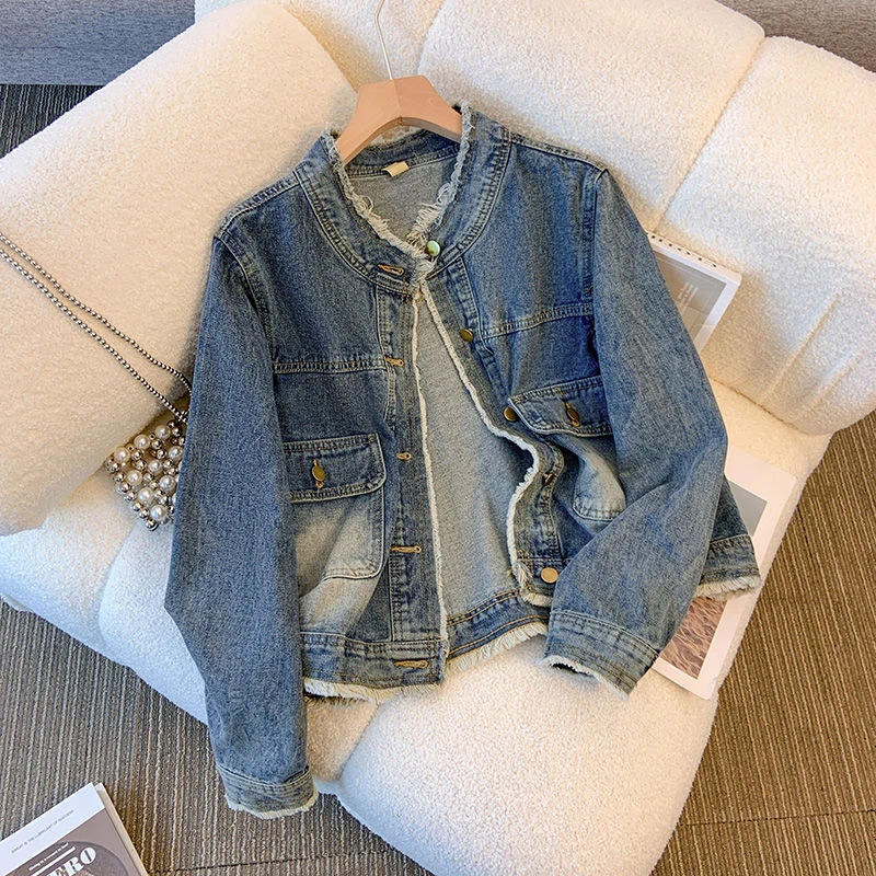 6950复古水洗牛仔外套女春秋新款韩版宽松百搭小个子短款夹克上衣