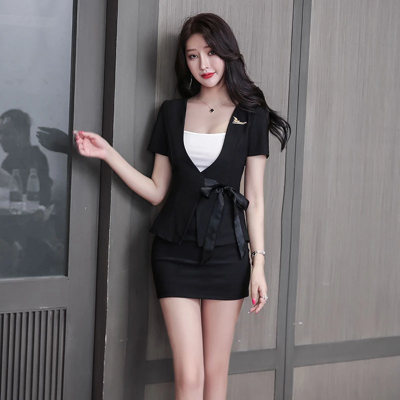 气质减龄短袖技师服SPA桑拿工服套装裙子工衣养生馆包臀工作服女