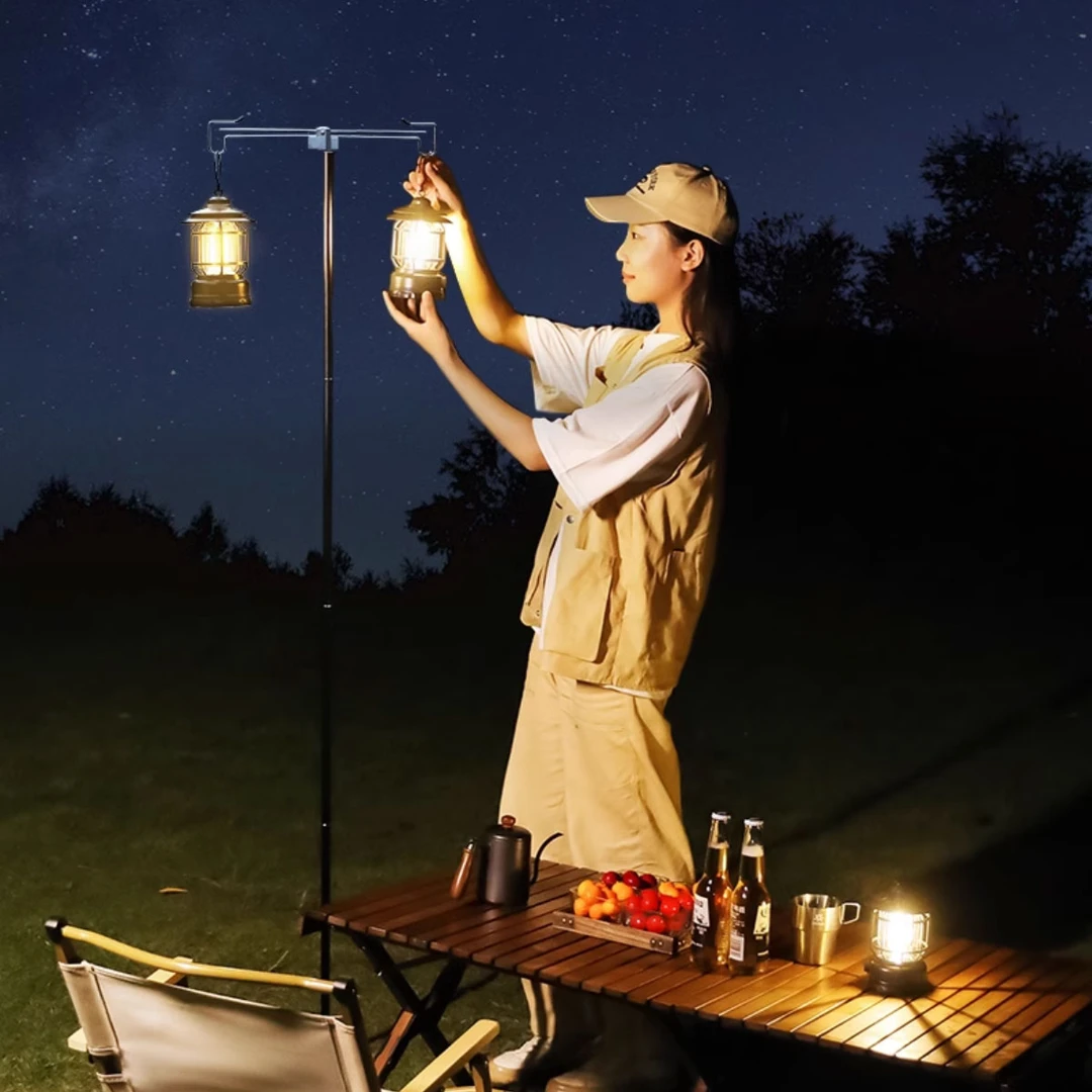 户外露营灯架铝合金伸缩灯架加高186cm桌面地插两用款氛围灯挂架