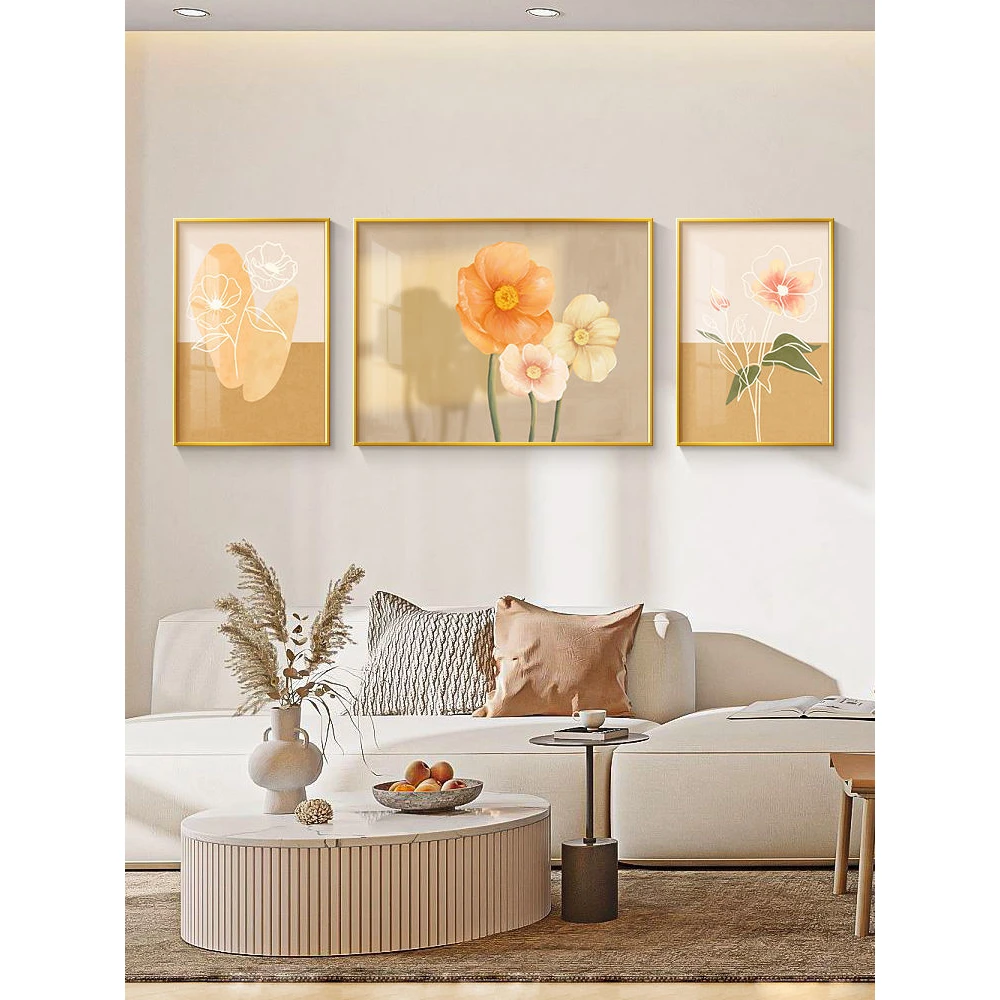 现代简约清新花卉挂画北欧客厅装饰画沙发背景墙三联画艺术壁画