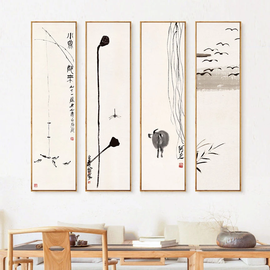 齐 白石禅意壁画新中式水墨国画客厅中国风挂画书房茶室装饰画