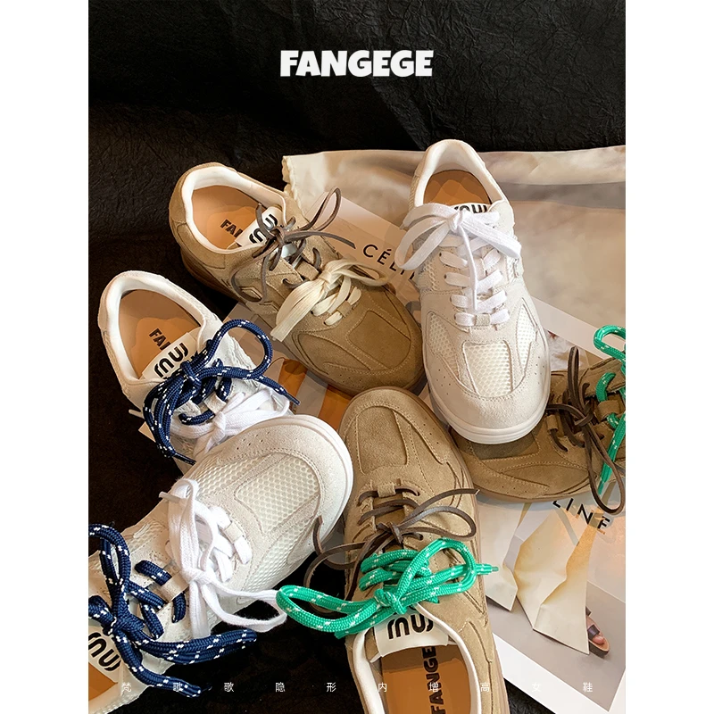 FANGEGE/梵歌歌7~9cm早秋2025新款真皮复古运动休闲增高德训鞋女