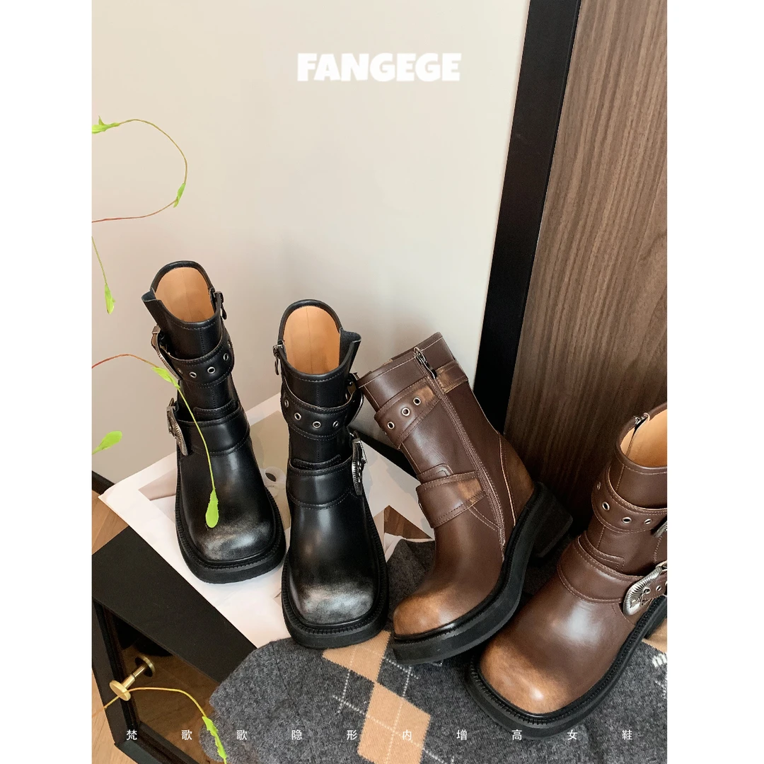 （现货/售罄不补） 8cm增高赵昭仪同款~秋冬复古英伦美拉德骑士短靴