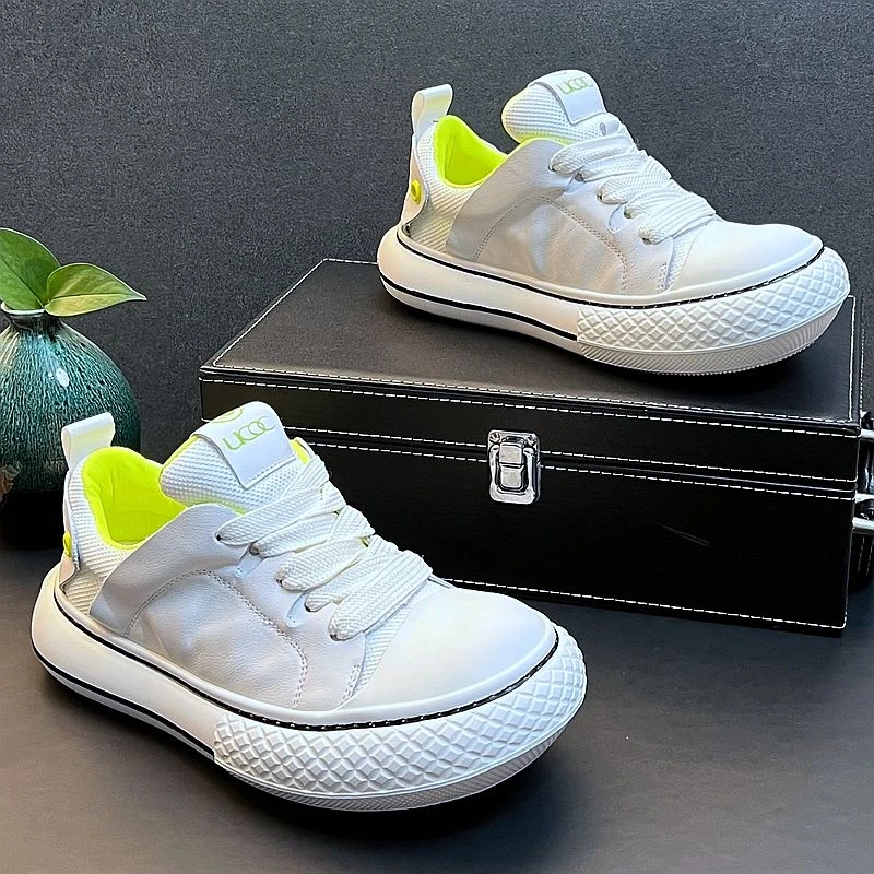 夏季透气真皮小白鞋男韩版潮流白色板鞋时尚街头嘻哈大头鞋网红款